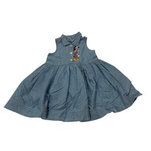 NWT Disney Store 2T Vintage Y2k Embroidered Blue Denim Dress Rare Mickey Mouse